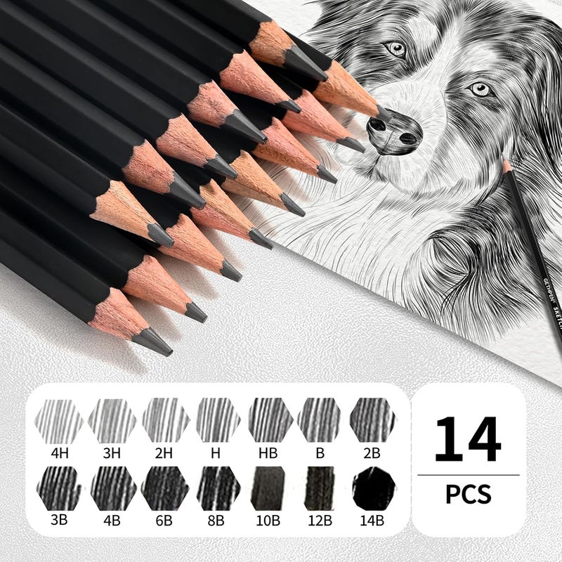 GETHPEN Professional Drawing Sketching Pencil Set - 14 Pieces Graphite Pencils(14B - 4H), Ideal for Drawing Art, Sketching, Shading, Artist Pencils for Beginners & Pro Artists - Image 3